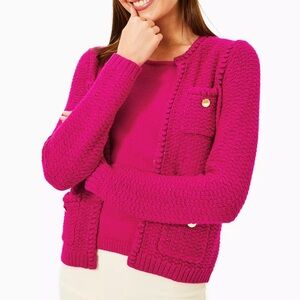 Lilly Pulitzer Kenton Cardigan Mystique Pink Metallic Knit Sweater